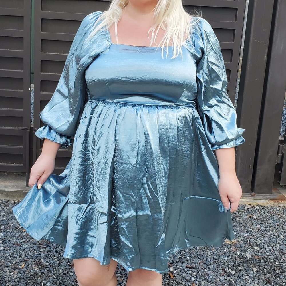 Satin blue plus dress